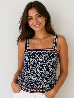White House Black Market Black/Red/White Cami Sleeveless Top - SZL